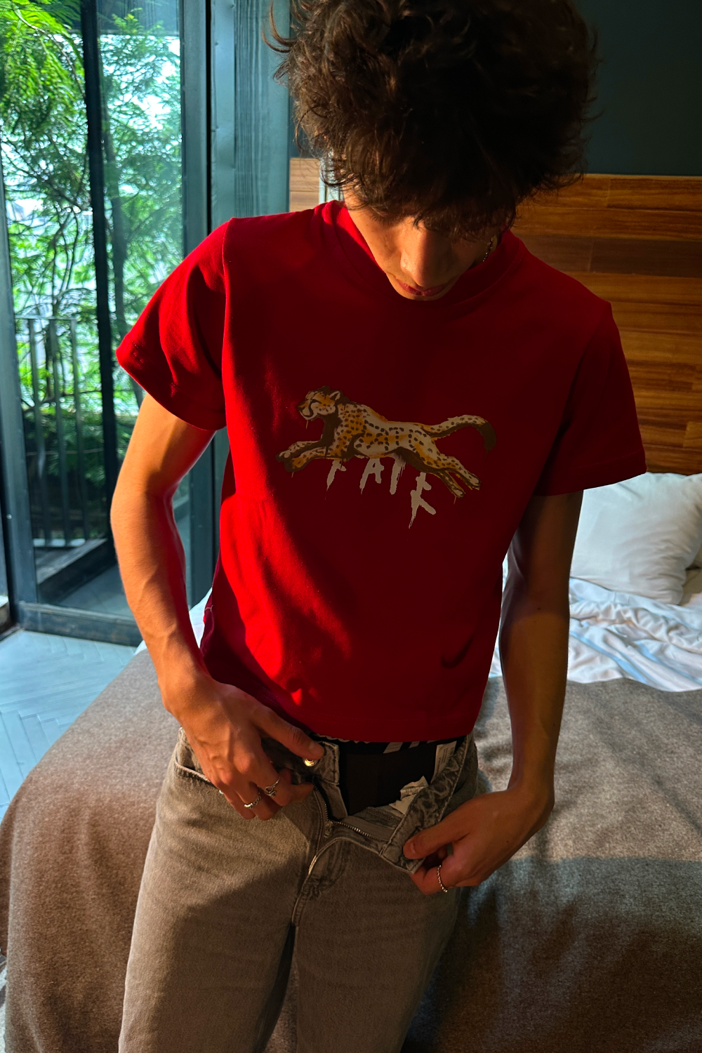 Cheetah Crop Tee Red