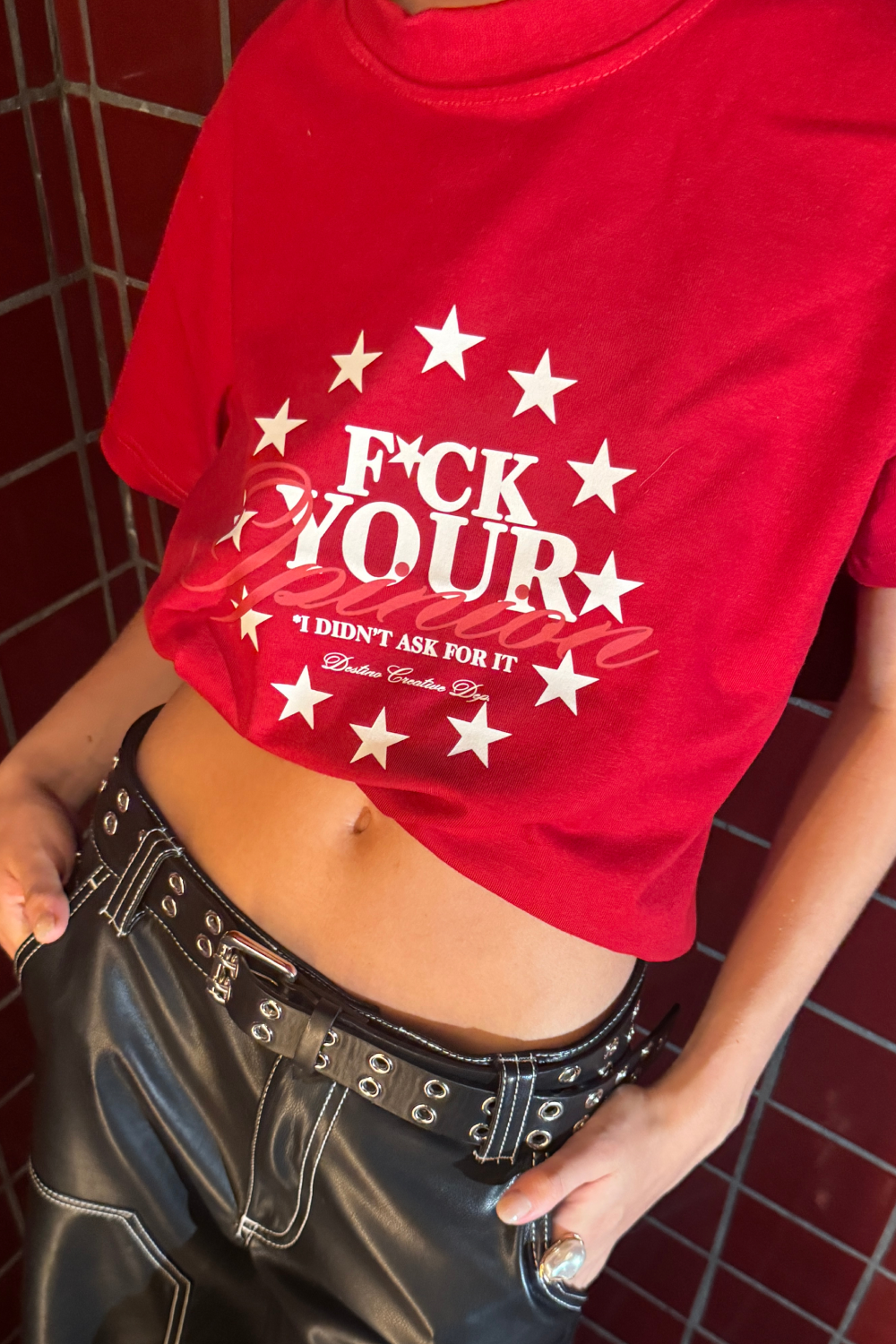 F*ck Your Opinion Crop Tee Red