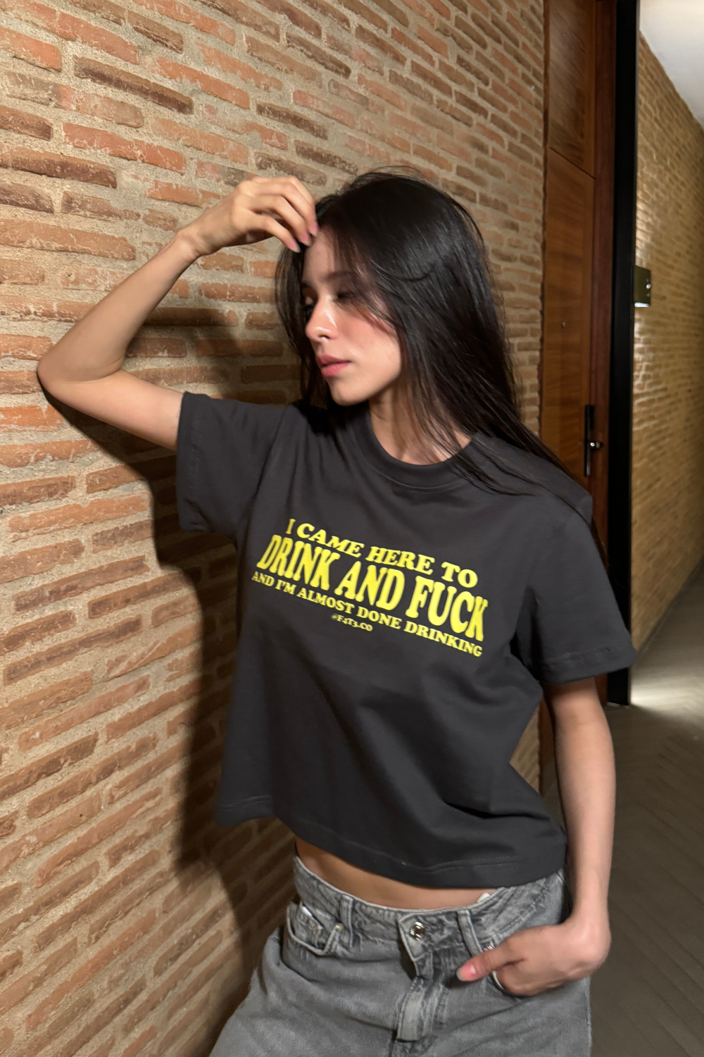 Drink & F*ck Crop Tee Oxford Grey