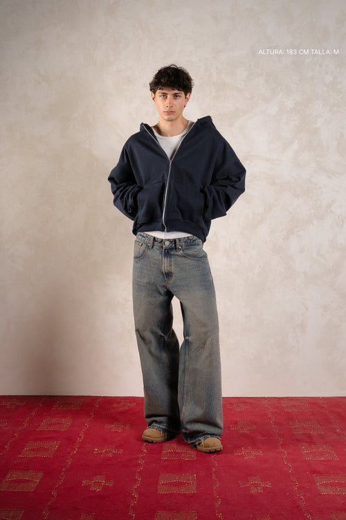 Basic Zip Hoodie Navy Blue