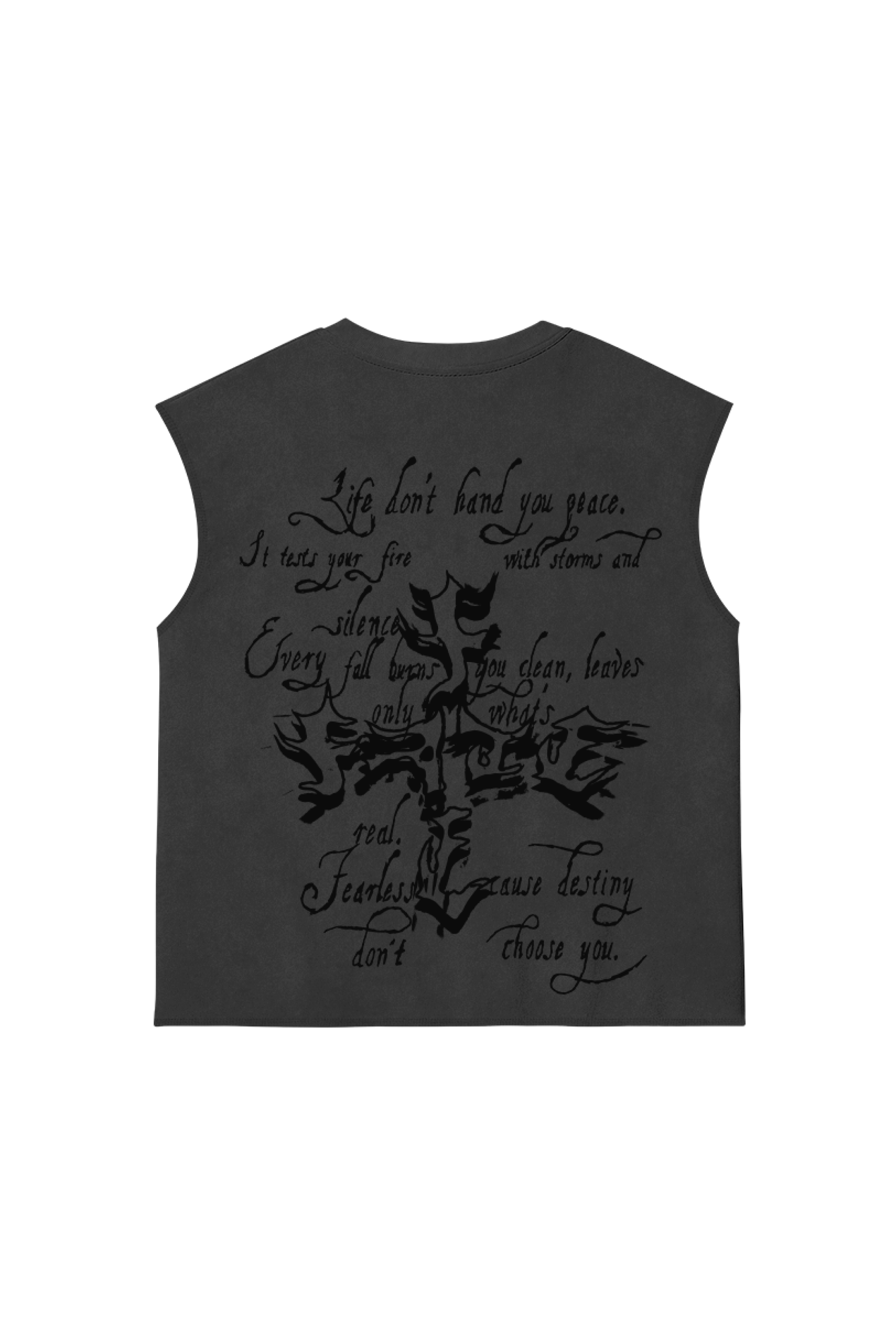 Letter Cross Tank Top Washed Grey