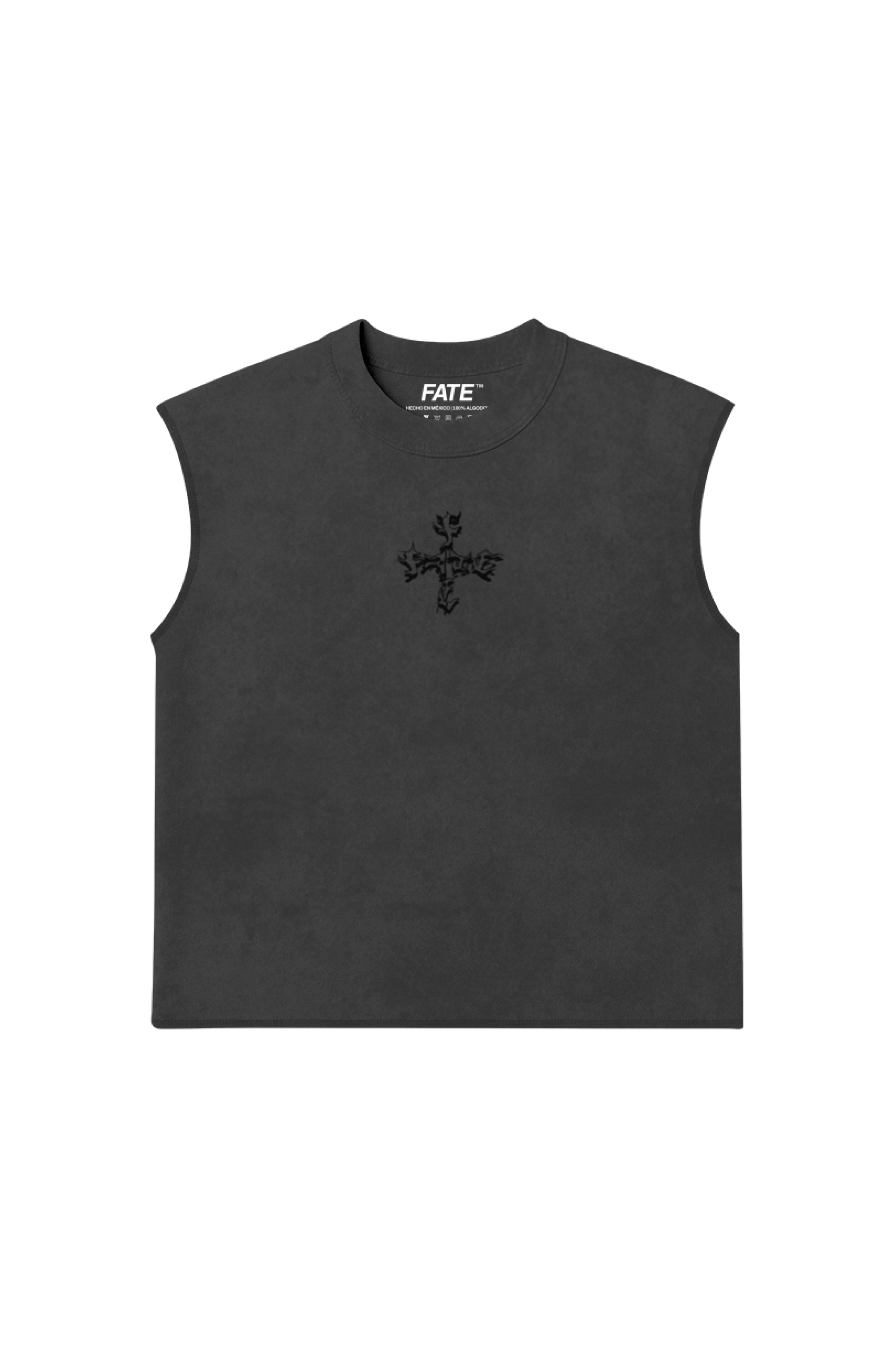 Letter Cross Tank Top Washed Grey
