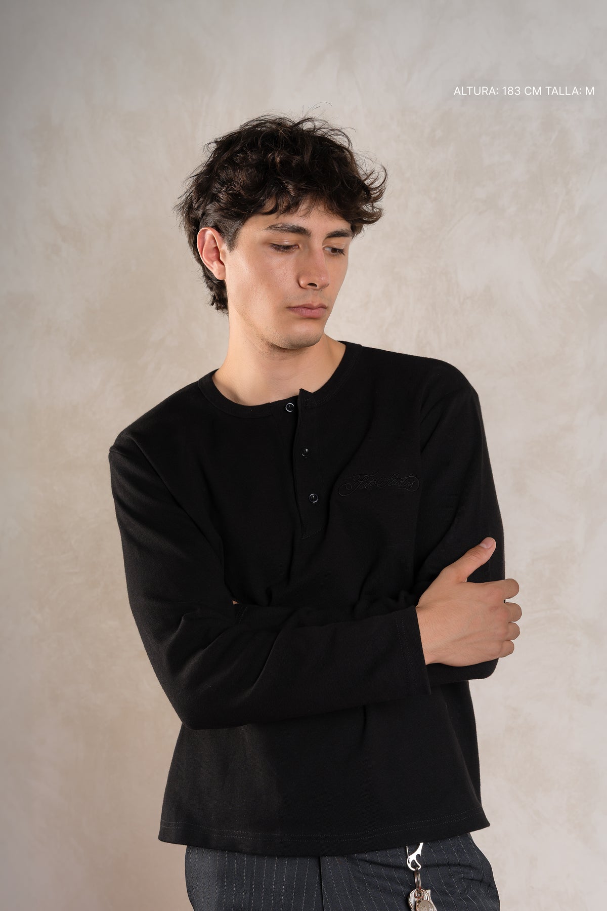 Ribbed Henley Black