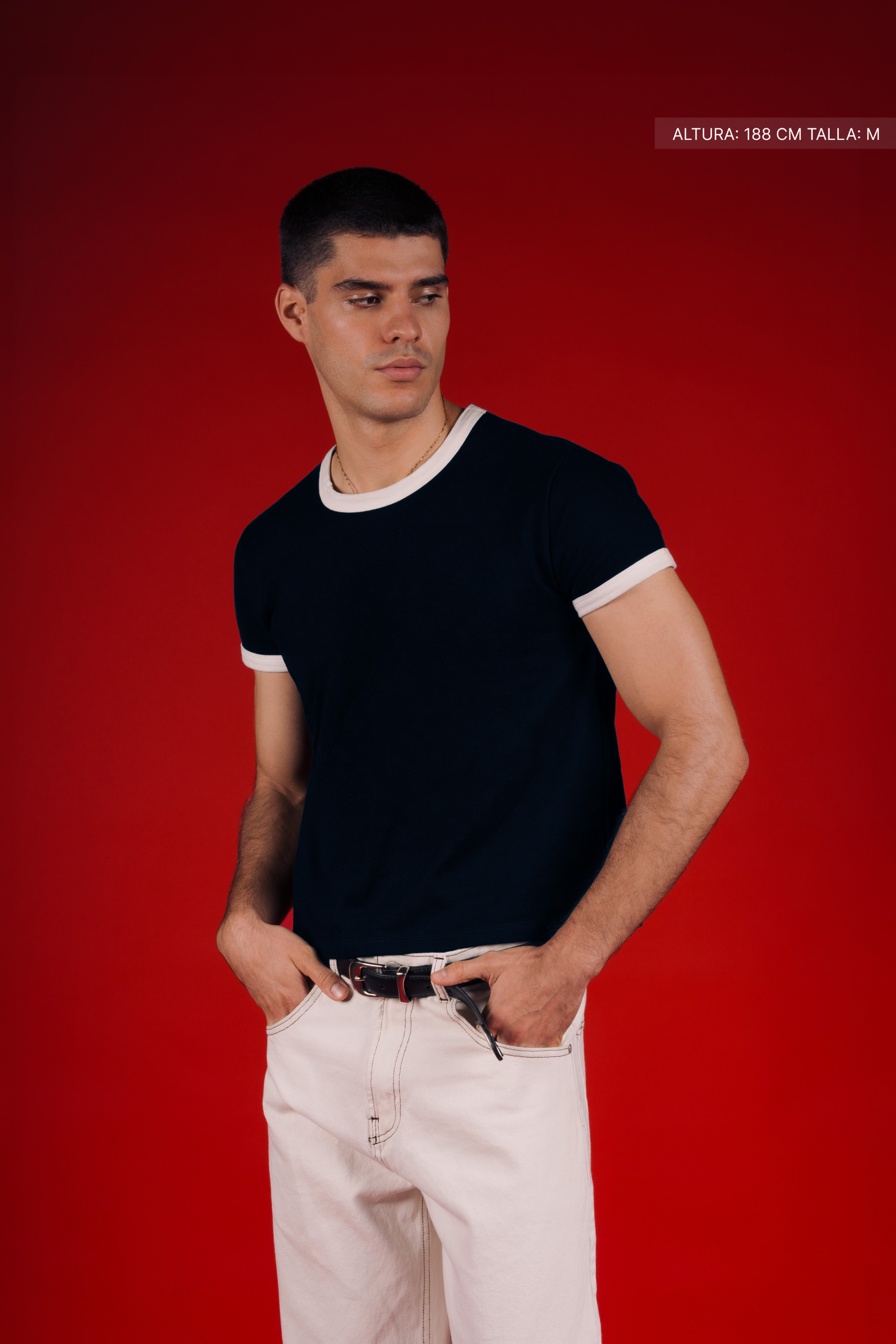 Rib Muscle Tee Navy w/ Ivory