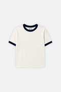 Rib Muscle Tee Ivory w/ Navy