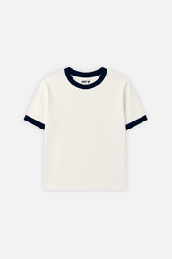 Rib Muscle Tee Ivory w/ Navy