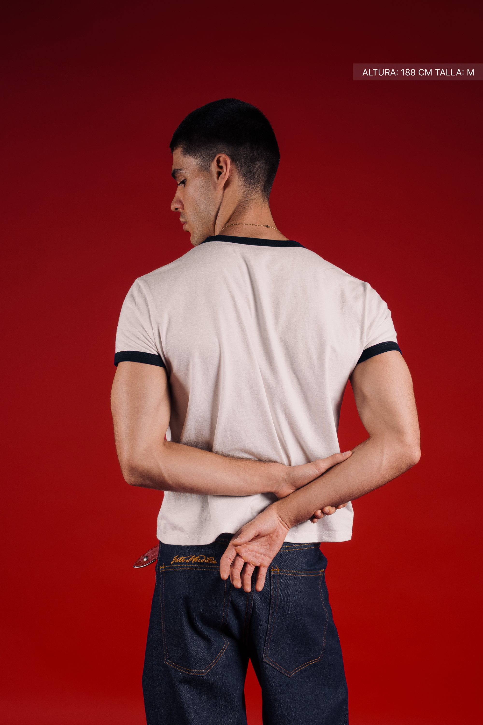 Rib Muscle Tee Ivory w/ Navy
