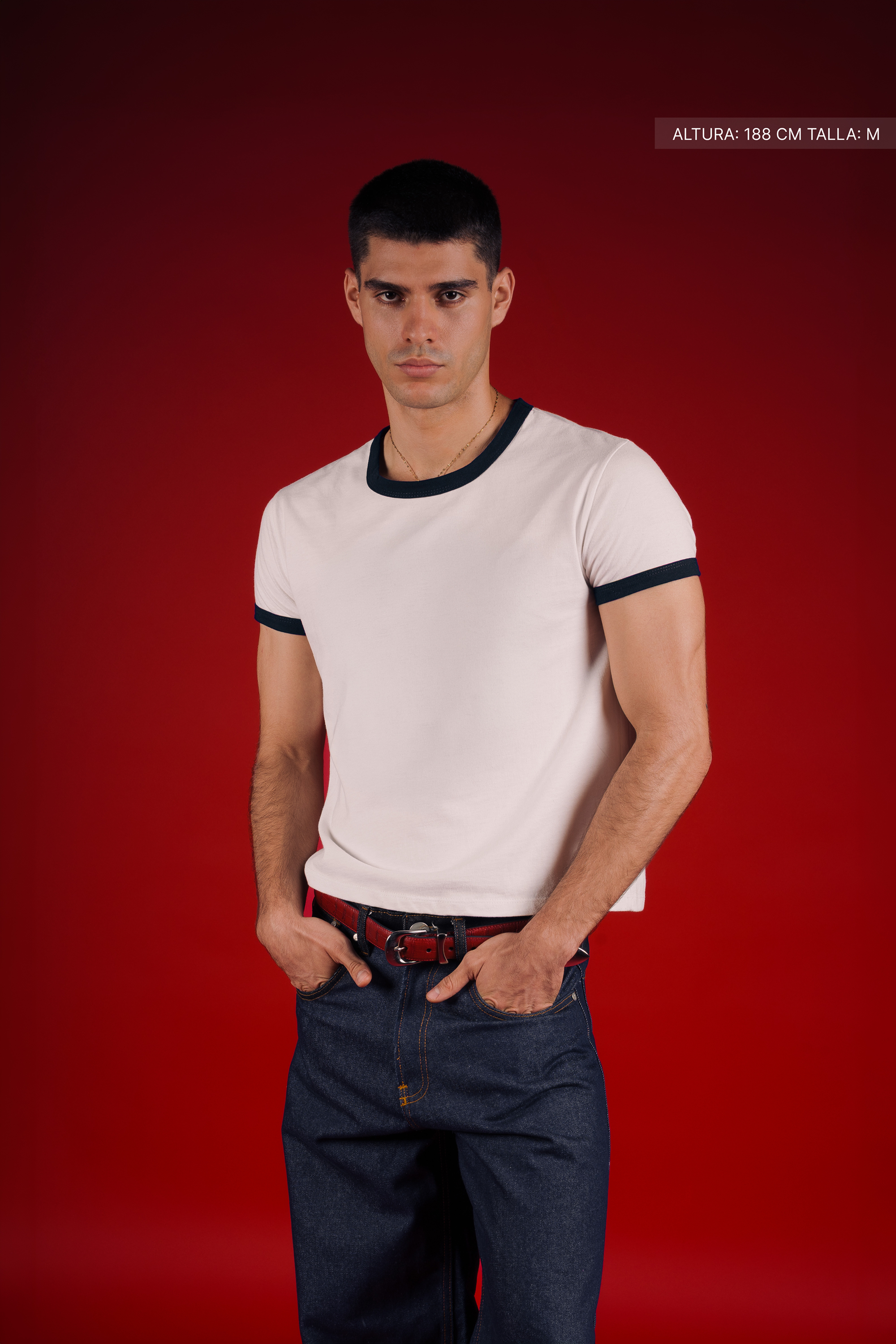 Rib Muscle Tee Ivory w/ Navy
