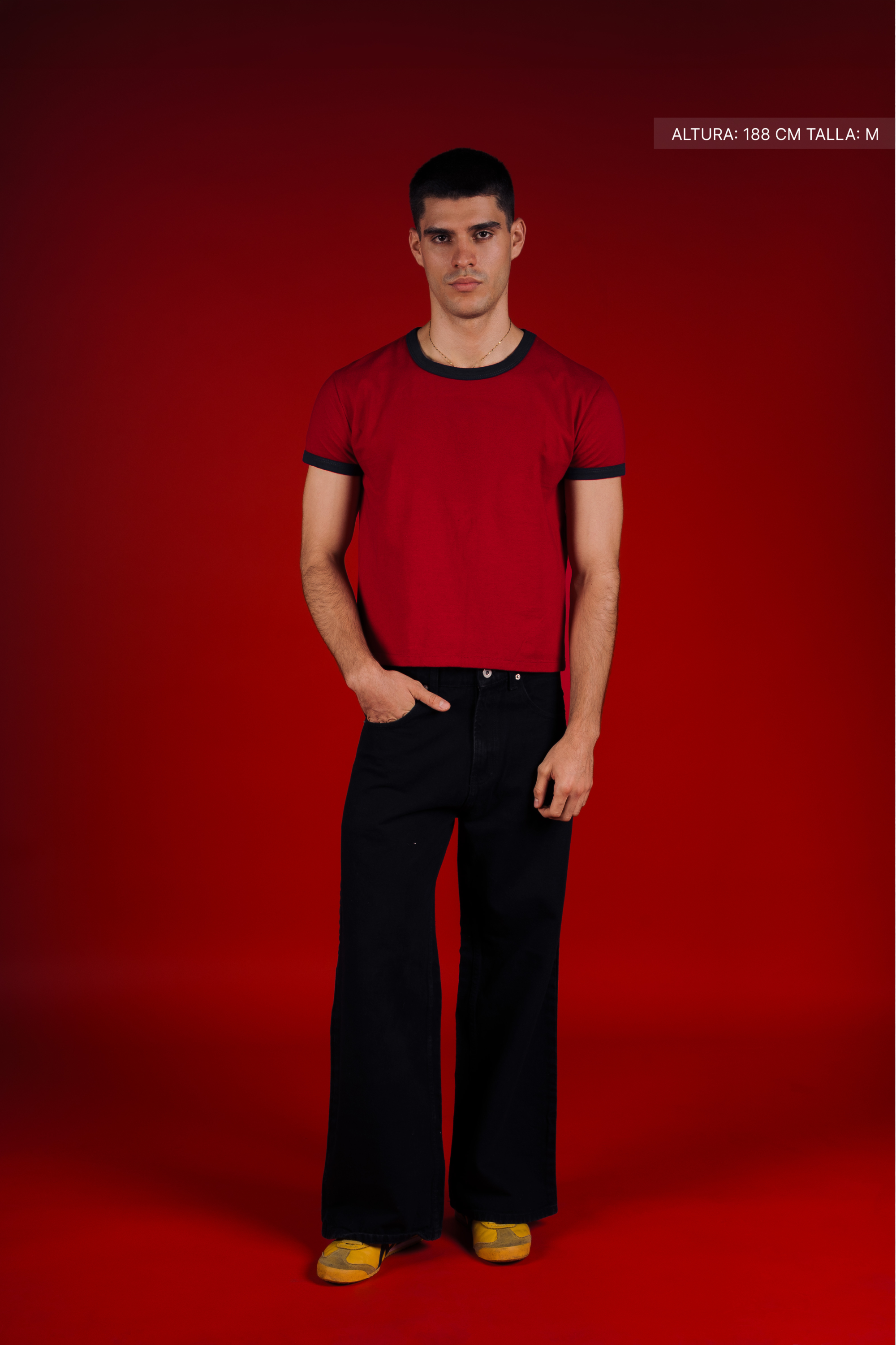 Rib Muscle Tee Red w/ Navy