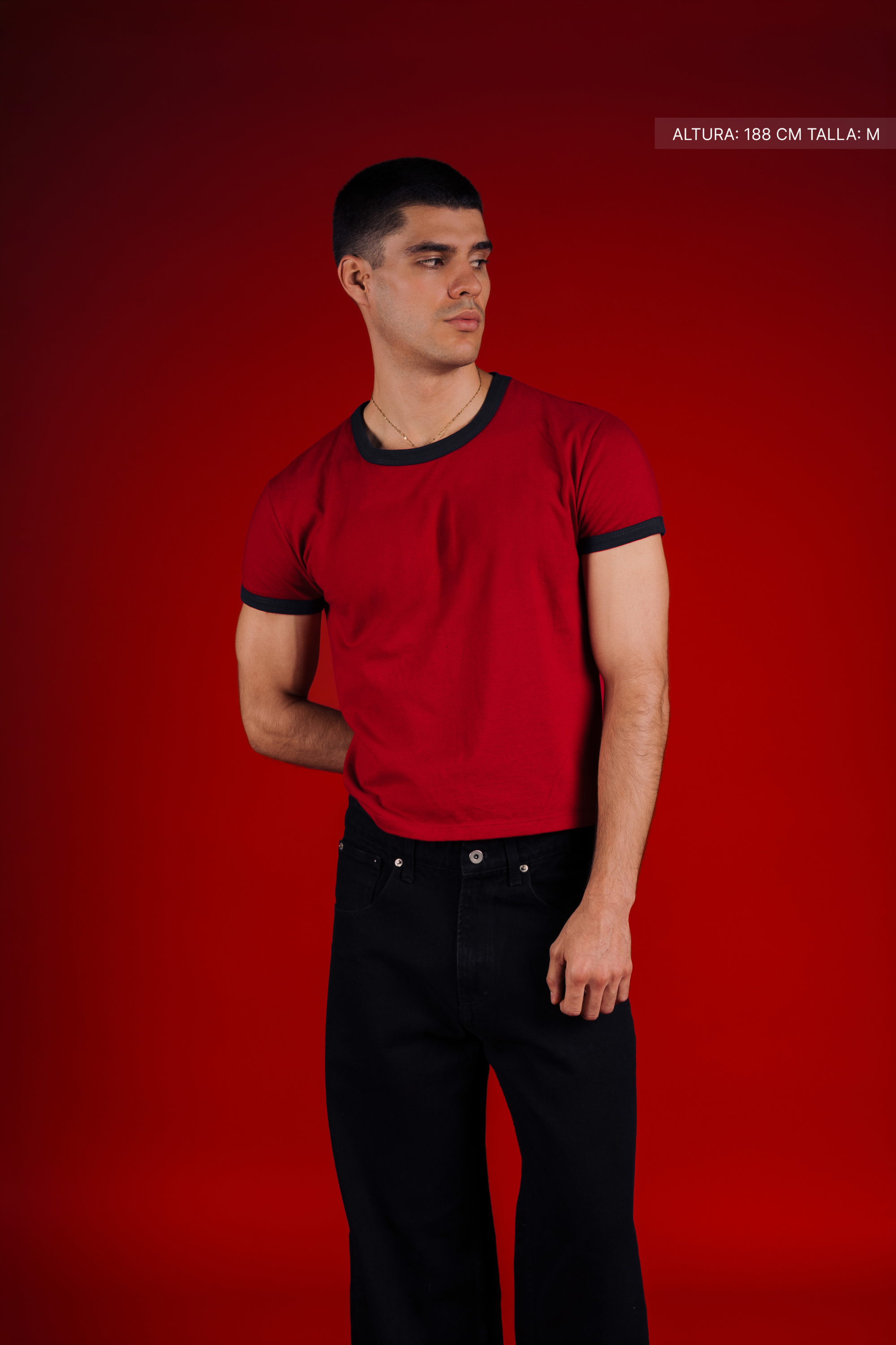 Rib Muscle Tee Red w/ Navy
