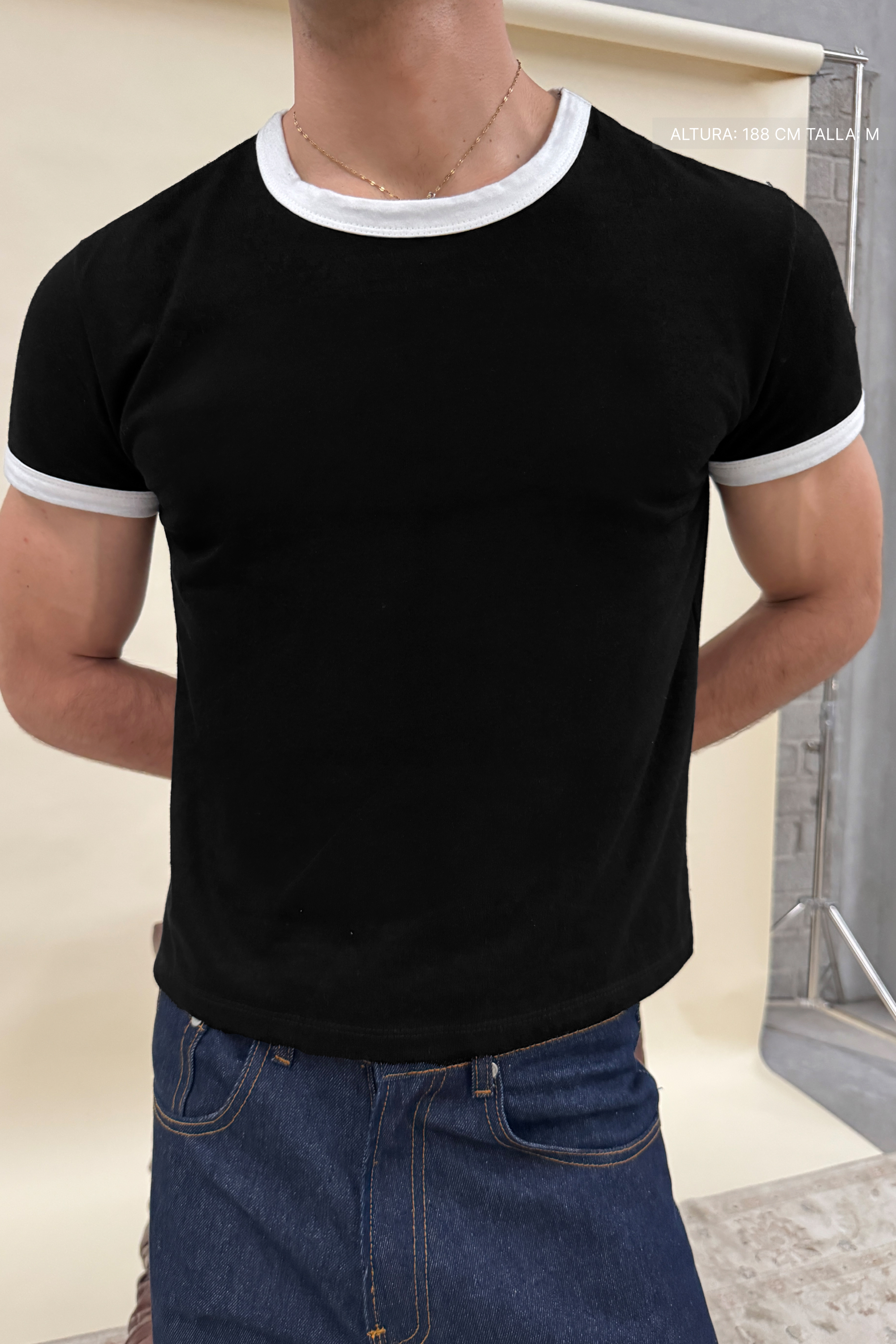 Rib Muscle Tee Black w/ Ivory