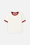 Rib Muscle Tee Ivory w/ Red