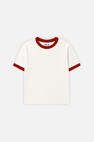 Rib Muscle Tee Ivory w/ Red