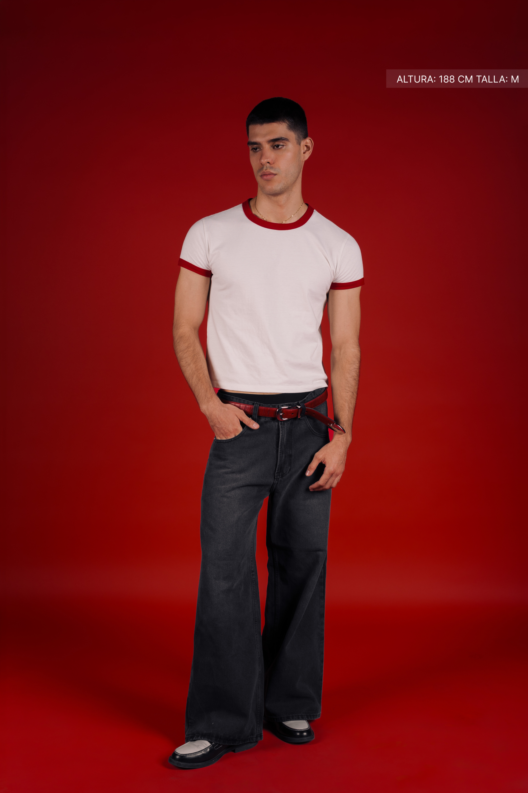 Rib Muscle Tee Ivory w/ Red