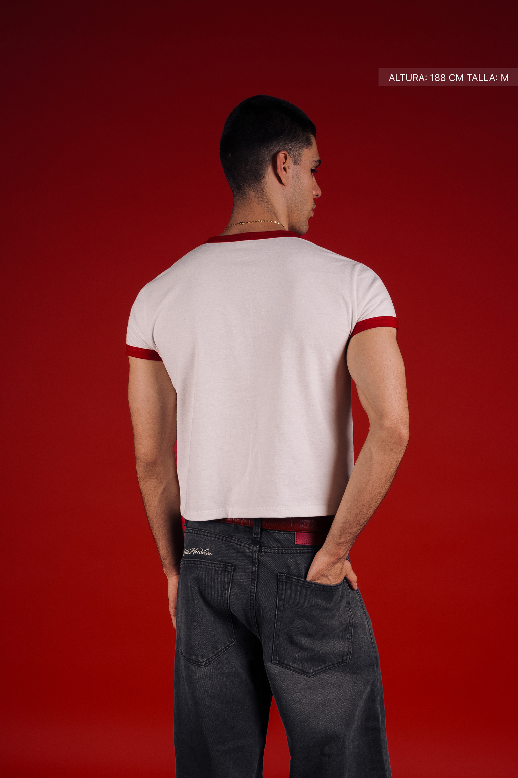 Rib Muscle Tee Ivory w/ Red