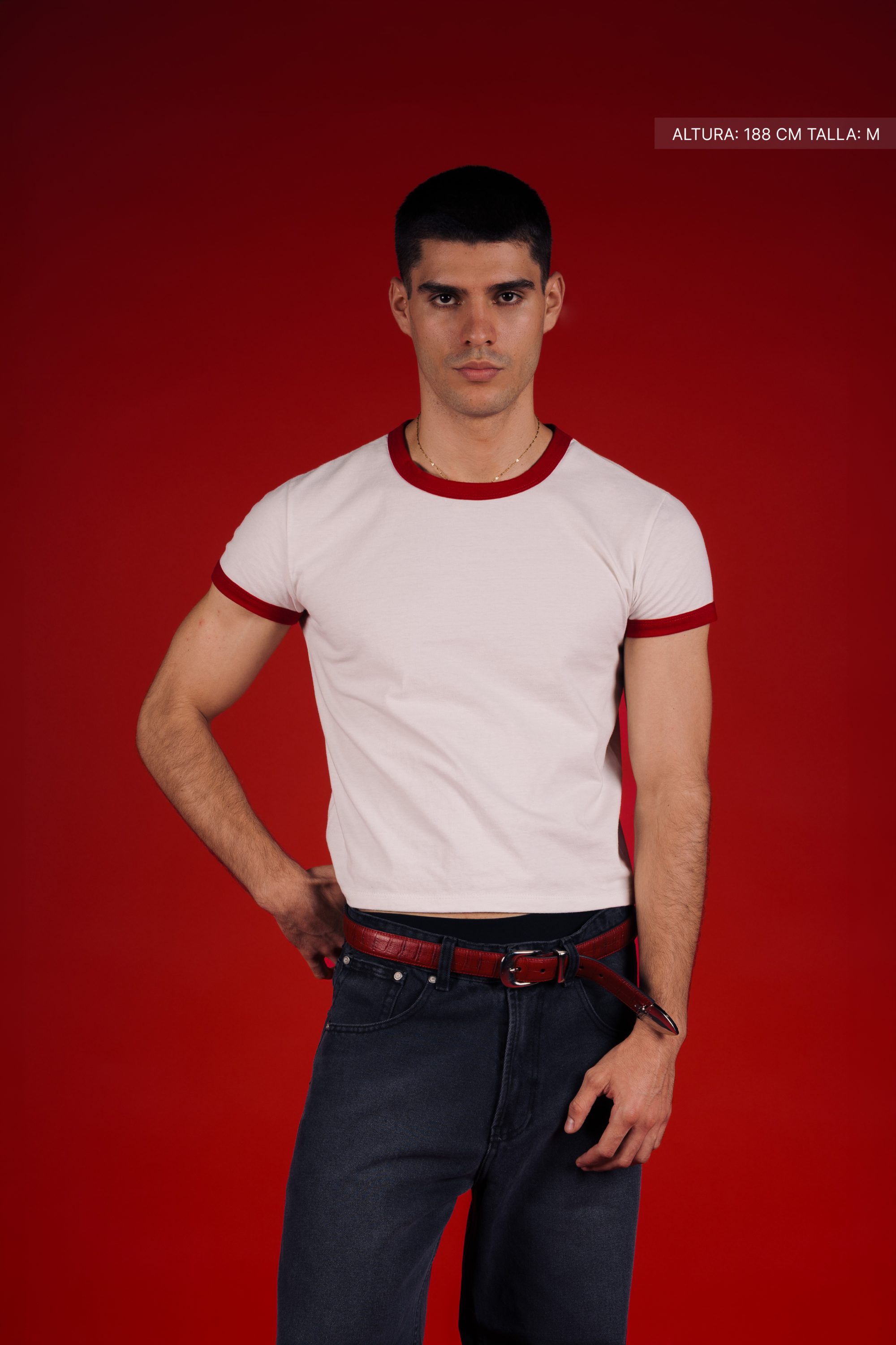 Rib Muscle Tee Ivory w/ Red