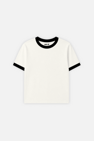 Rib Muscle Tee Ivory w/ Black