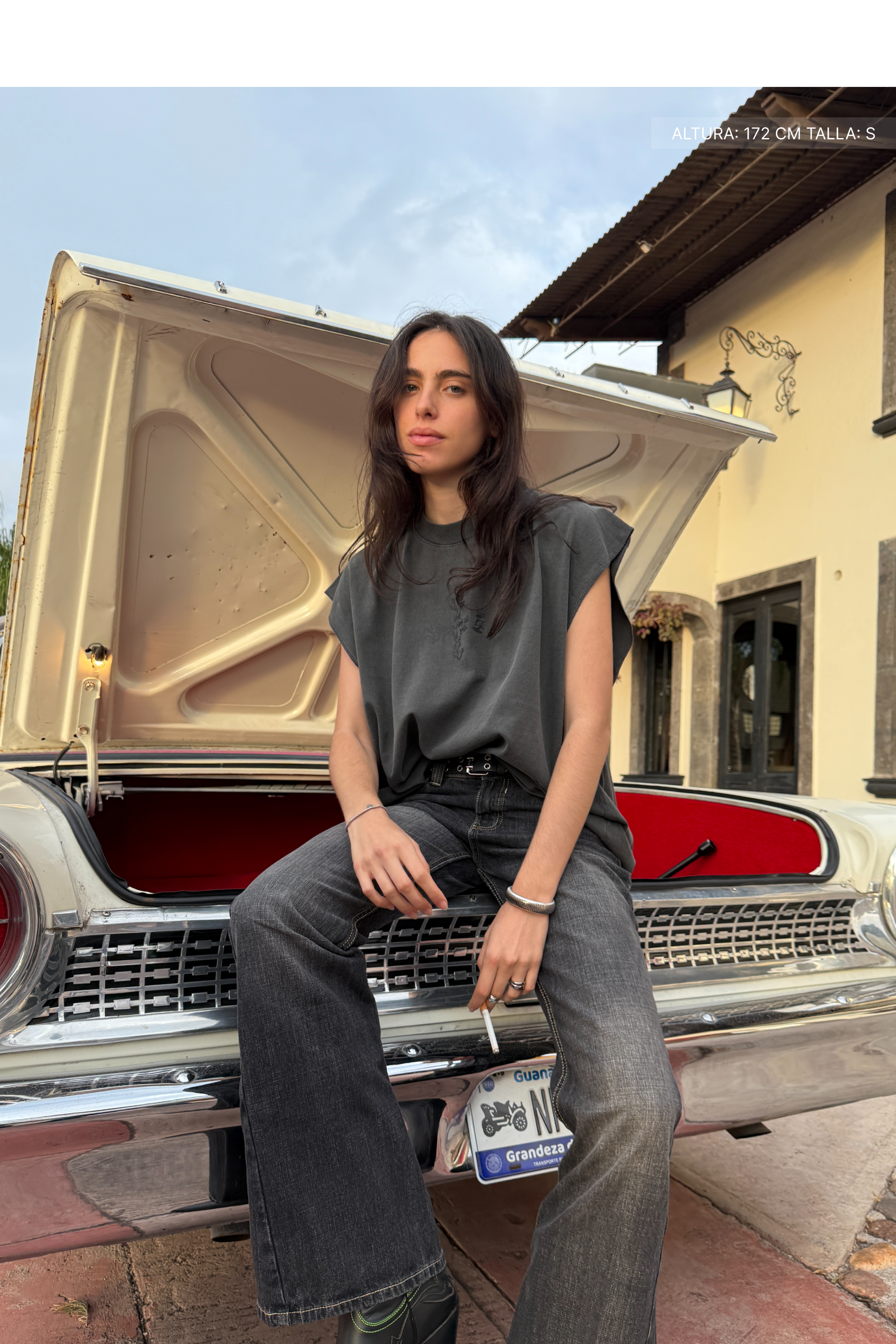 Letter Cross Tank Top Washed Grey