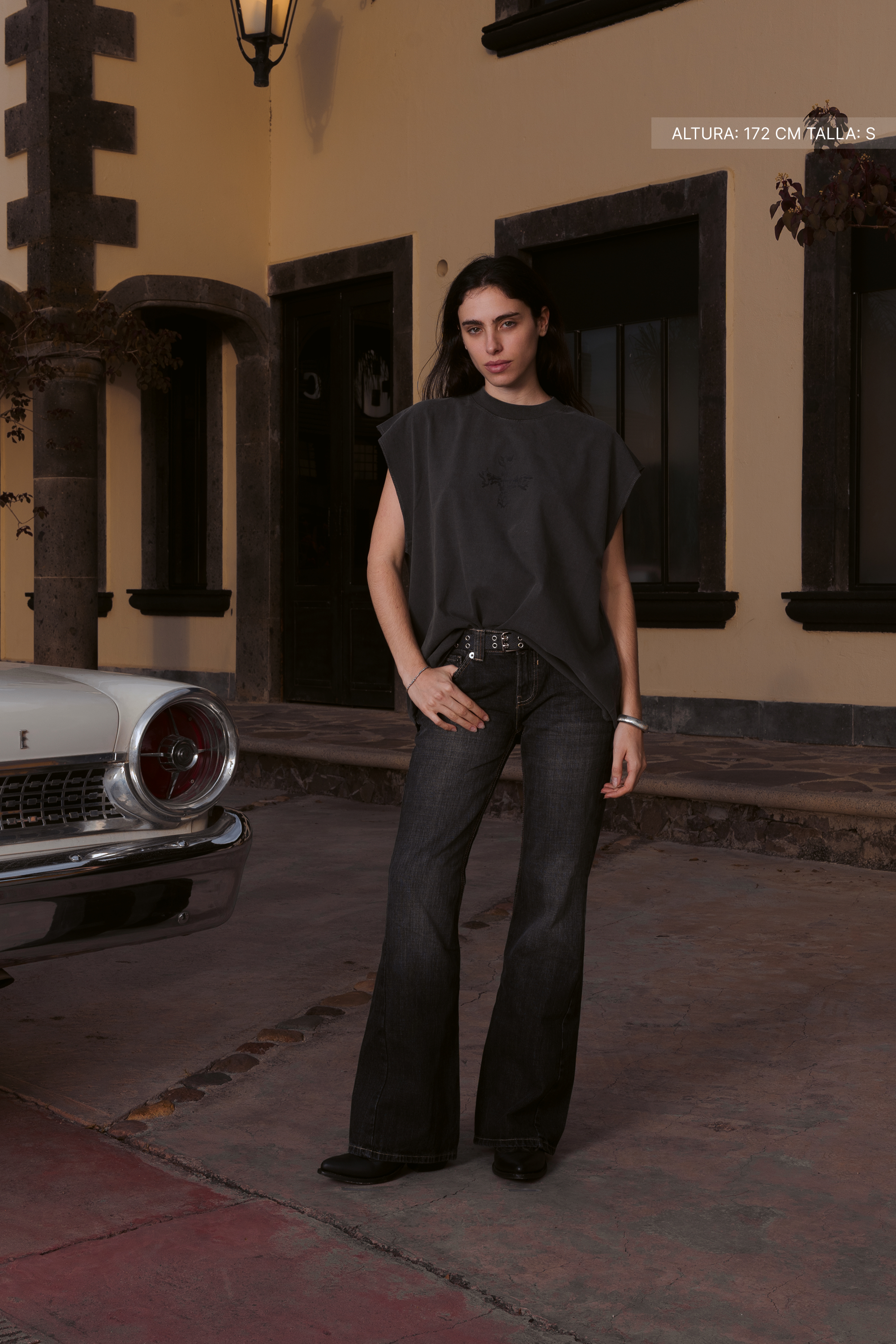 Letter Cross Tank Top Washed Grey