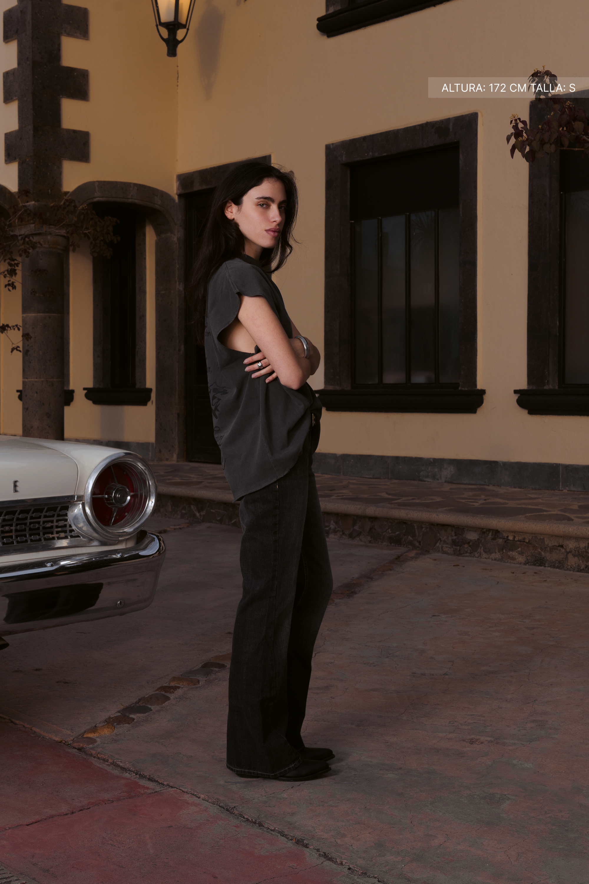 Letter Cross Tank Top Washed Grey