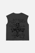 Letter Cross Tank Top Washed Grey