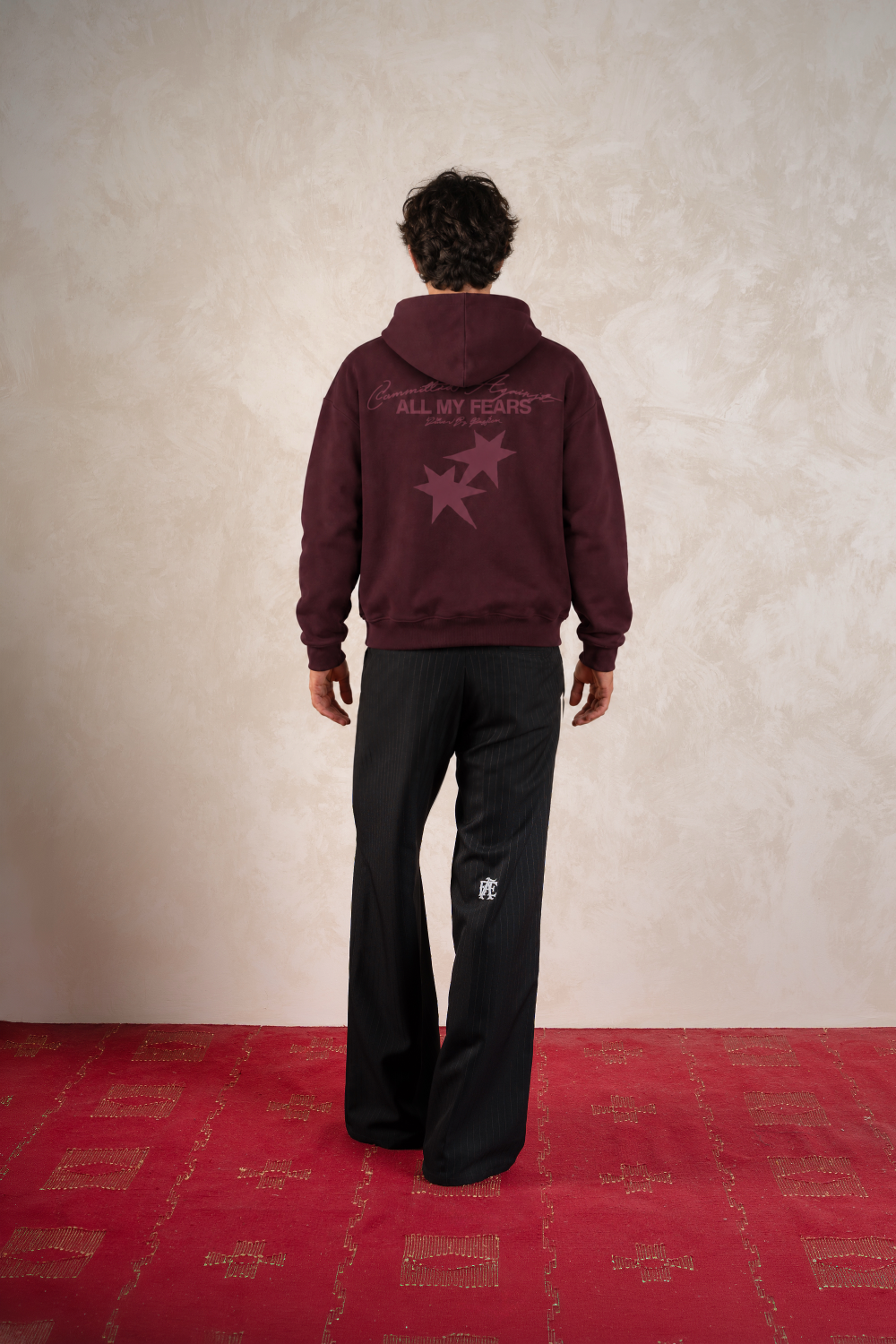 All My Fears Hoodie Burgundy — Modelo espalda