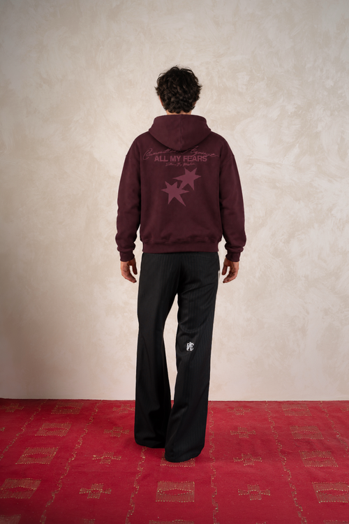 All My Fears Hoodie Burgundy — Modelo espalda